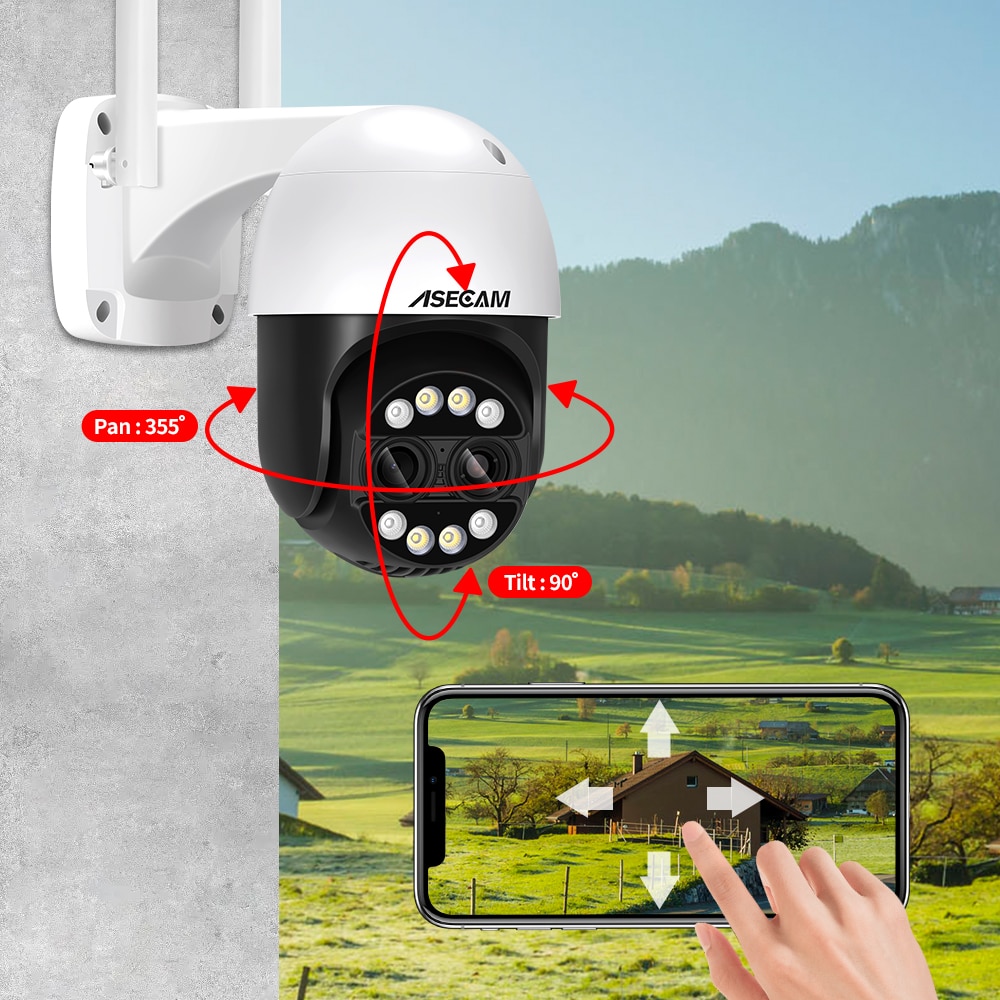 camara vigilancia wifi 8mp inteligente para el hogar, doble lente de 2,8mm  -12mm, Zoom 8X, 4K, PTZ, WiFi, seguimiento humano al aire libre, Audio  bidireccional cámaras de vigilancia 