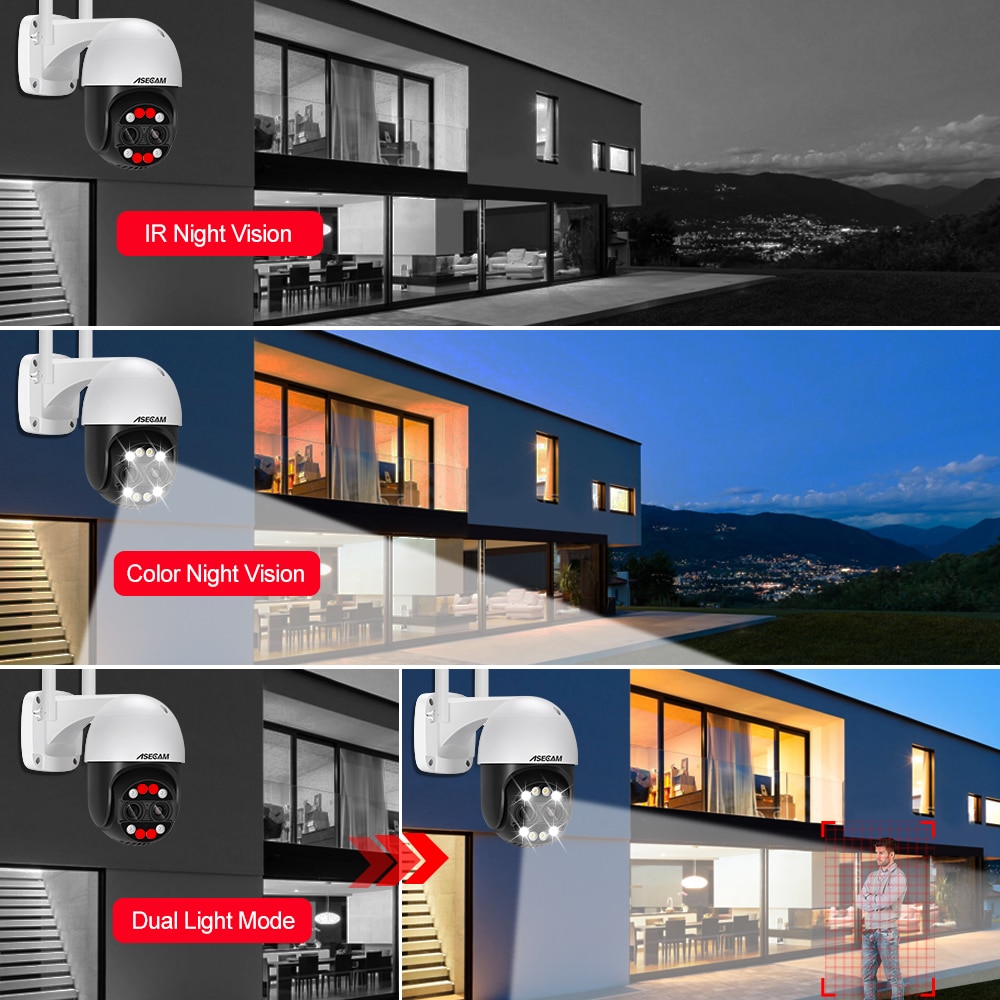  acesee Cámara de seguridad inalámbrica para exteriores, cámara  de vigilancia WiFi de 5 MP para el hogar, visión panorámica de 360°, cámara  IP para exteriores con visión nocturna a color, detección